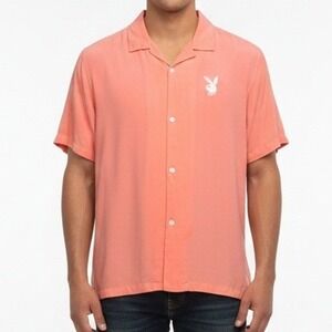 Playboy PacSun Coral Resort Shirt Large Bunny Logo Retro 90s Streetwear Coastal